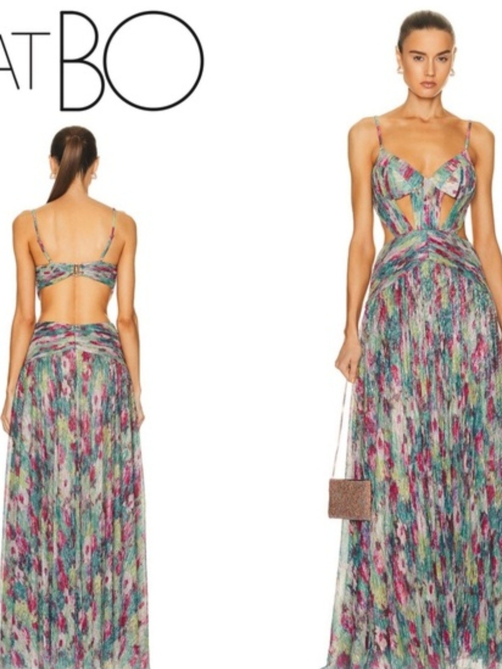 PatBO Multicolor Cutout Maxi Dress with Strappy Bodice